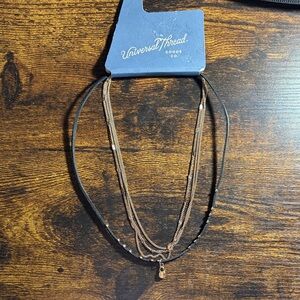 Universal Thread Black and Gold Layered Multi-Chain Necklace